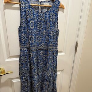 Max Studio Blue and Gold Ornate Midi Dress